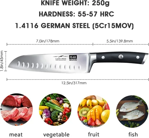 Vista 3 de Chef Knife, Santoku Knife,SHANZU Santoku Chef Knife 7 Inch High Carbon German Steel Chef Kitchen Knife with Gift Box