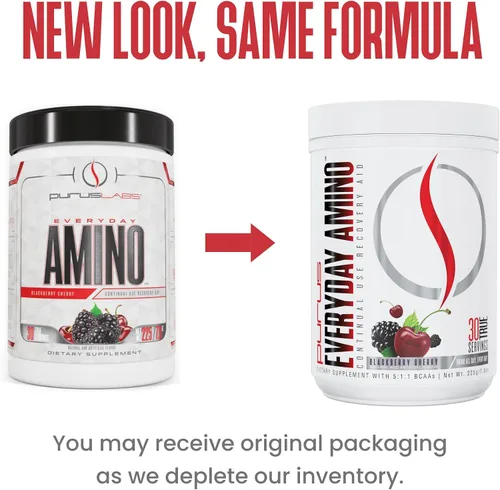 Vista 2 de Purus Labs Everyday Amino BCAA Powder Aminoácidos para hidratación y recuperación muscular Sin azúcar y sin gluten 30 porciones (cereza mora)