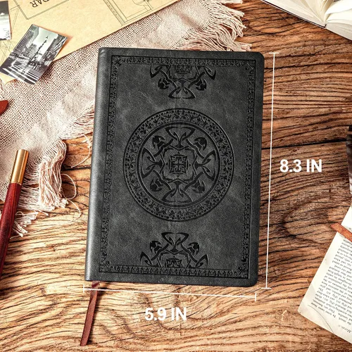 Vista 4 de CAGIE Diario con líneas para hombres, cuaderno de tapa blanda, diarios de cuero para escribir, 180 páginas que se abren plano, diario vintage