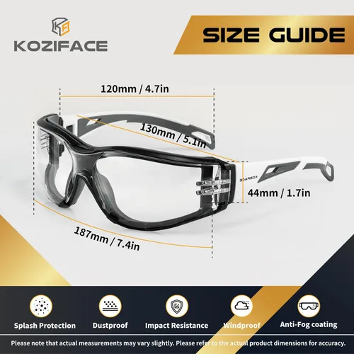 Vista 4 de Koziface S30 - Gafas de seguridad para hombres y mujeres, ajustables, elásticas, con correa y brazos, 2 formas de usar, elegantes ANSI Z87.1+