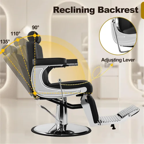 Vista 4 de LOUVIXA Sillas de peluquería para peluquería, sillas reclinables para estilista, silla de peluquería giratoria profesional 360, silla de pelo