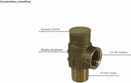 Vista 4 de Merrill PRVNL50100 Válvula de alivio de presión de latón sin plomo de 1/2 pulgada, válvula de seguridad ajustable de 100 PSI para pozo de agua fría