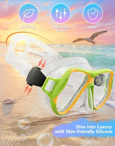 Vista 3 de Greatever Snorkeling Gear for Kids, Dry Snorkel Set Panoramic View Snorkel Mask, Anti-Fog Scuba Diving Mask for Kids Youth Age 6-14, Unisex Swimming