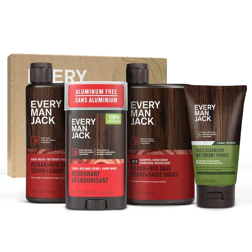 Vista 10 de Every Man Jack Set de regalo para el baño y el cuerpo para hombre, aroma ámbar + sándalo, ingredientes limpios, incluye gel de baño hidratante