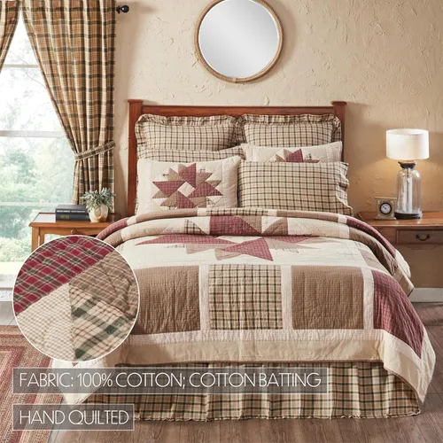 Vista 3 de VHC Brands Cider Mill - Edredón reversible tamaño Queen, color marrón y rojo, 90 x 90 pulgadas