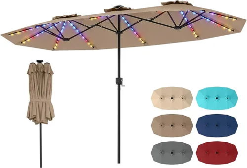 Vista 15 de Tangkula Sombrilla solar de patio de 13 pies, sombrilla de doble cara extra grande para mesa de mercado al aire libre con 36 luces LED, mango