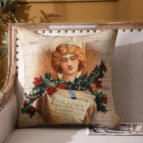 Vista 2 de Fundas de almohada navideñas de 18 x 18 pulgadas, decoración navideña para el hogar, funda de cojín decorativa para sofá, sofá, retro, Navidad