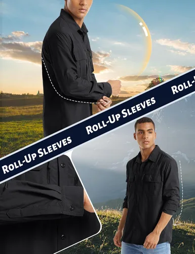 Vista 5 de TACVASEN Camisa de pesca de manga larga para hombre, de secado rápido Negro