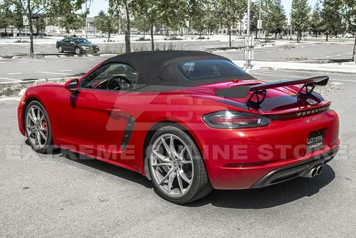 Vista 4 de Para Porsche 718 Boxster & Cayman 2017-presente GT4 Estilo ABS Imprimación de plástico Negro Alerón Trasero Alerón