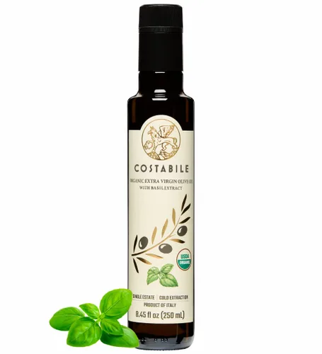 Vista 3 de Aceite de Oliva Virgen Extra con infusión de albahaca y mezcla clásica rica en polifenoles. Aceites de oliva totalmente naturales, 100% italianos.