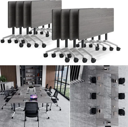 Vista 27 de Mesa de conferencias plegable, mesas de sala de conferencias con ruedas, mesa rectangular grande y plegable para reuniones de 6 a 12 personas, mesa
