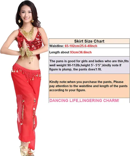 Vista 3 de ZLTdream Pantalones de linterna con monedas, danza del vientre para mujer