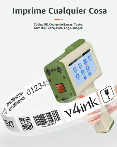 Vista 5 de v4ink Impresora de mano BT-HH6105B2 Beige Impresora de inyección de tinta de mano Imprime código de barras QR de 0.5 pulgadas, fecha, logotipo