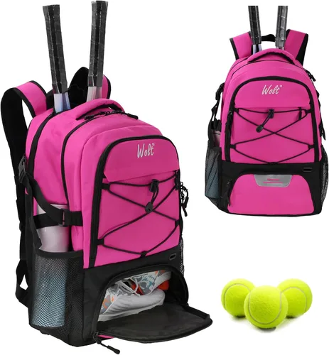 Vista 13 de Mochila para raqueta de tenis WOLT - Mochila grande para raqueta de tenis para hombres y mujeres - Compartimento ventilado para zapatos - Capacidad
