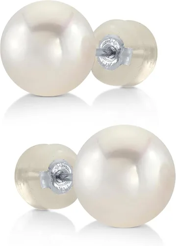 Vista 13 de The Pearl Source Real White Freshwater Pearl Stud Earrings for Women, AAA Grade Genuine Cultured Freshwater Pearls, Natural Pearl Jewelry, Classic