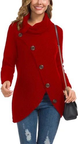 Vista 28 de GRECERELLE - Suéteres de cuello alto con cuello grueso, manga larga, dobladillo asimétrico, sueltos, de punto, para mujer, de otoño, S-2XL 02 negro