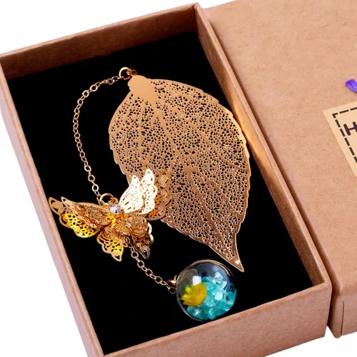 Vista 9 de Toirxarn Marcapáginas de hojas de metal con dije de mariposa, relleno de calcetín de Navidad para mujeres y profesores, bonito regalo pequeño