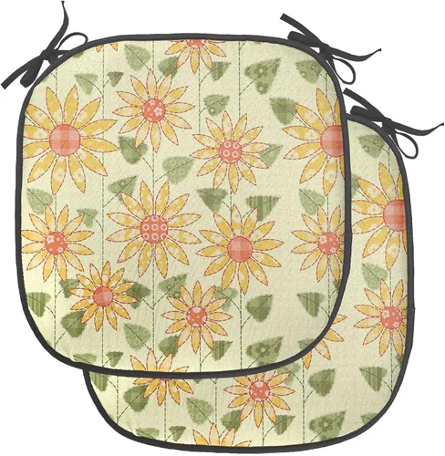 Vista 200 de Ambesonne Cojín de asiento para silla de flores, detalles florales con hojas y remolinos, estampado artístico romántico y vívido y vibrante