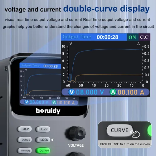 Vista 4 de Fuente de alimentación CC variable 30V 5A, pantalla TFT boruidy de 5 dígitos, pantalla 0.01mA 0.1mV, codificador de doble curva, fuente