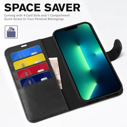 Vista 7 de TUCCH Funda tipo billetera para iPhone 13 Pro Max, con bloqueo RFID, con 4 ranuras para tarjetas, con soporte, a prueba de golpes, con carcasa