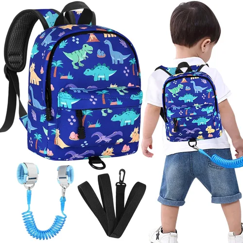 Vista 27 de Accmor Arnés de mochila de dinosaurio para bebés con correa para niños pequeños con eslabón de muñeca antipérdida, bonita bolsa de guardería