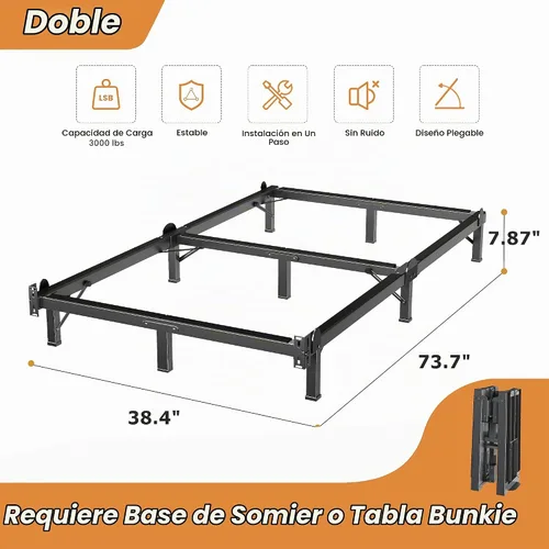 Vista 3 de MAF Marco de cama de metal individual de 8 pulgadas para somier, 9 patas de Negro