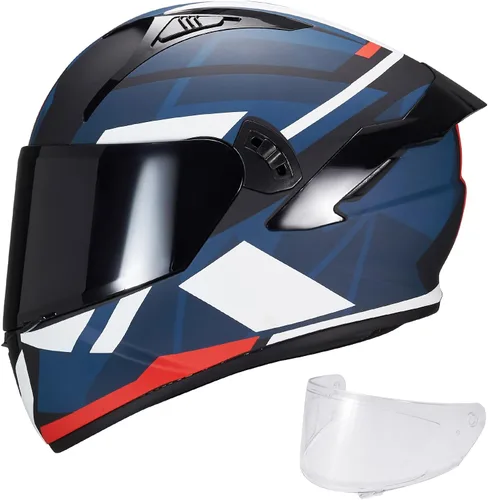 Vista 11 de VCOROS Casco integral de doble visera para motocicleta para adultos, Casco de moto de calle y carrera X9 aprobado por DOT con visera negra