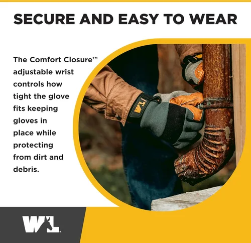 Vista 4 de Wells Lamont - Guantes de trabajo híbridos de piel de cerdo para hombre, talla XL Pigskin Leather, Reinforced Palm, Reinforced Fingertips, Stretch