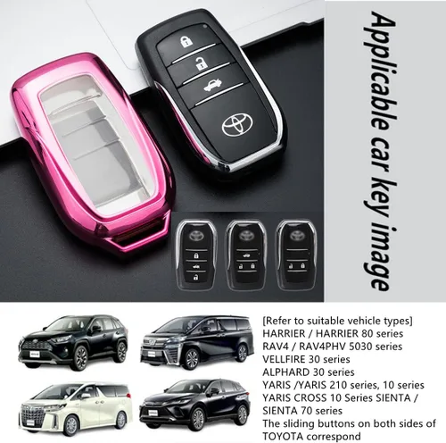 Vista 8 de Funda para llavero RAV4 Prime 2021, TPU suave compatible con Toyota Venza, Land Cruiser 2019, prado, Hilux, Fortuner, cubierta de corona (rosa)