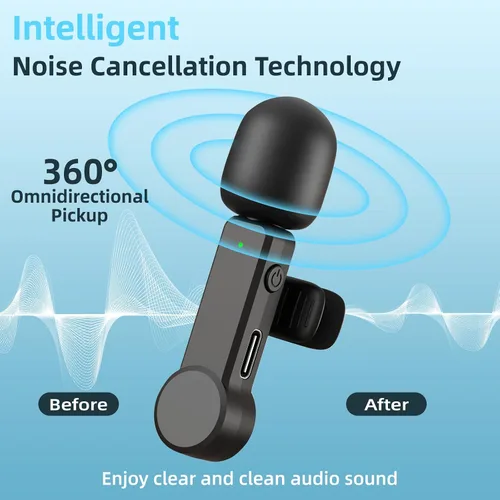 Vista 2 de Micrófono Lavalier inalámbrico para iPhone, Android y iPad, mini micrófono de teléfono con cancelación de ruido, USB C, micrófono de solapa Lav