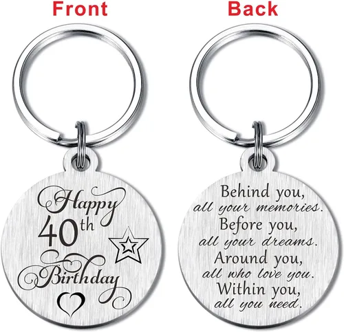 Vista 2 de Laluminter Llavero de regalo de feliz cumpleaños, regalos para niñas, mujeres, niños, hombres, grabado de doble cara
