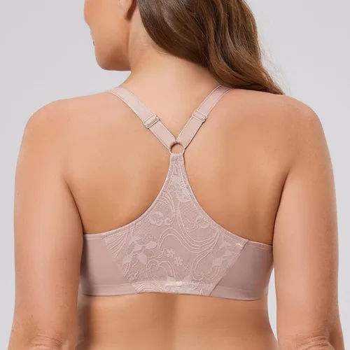 Vista 2 de MELENECA Brasier de encaje sin forro con espalda cruzada para mujer, talla grande, cierre frontal