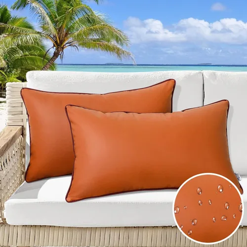 Vista 2 de Paquete de 2 fundas de almohada para exteriores de 12 x 20 pulgadas, resistente al agua, de piel de silicona, resistente a los rayos UV, resistente