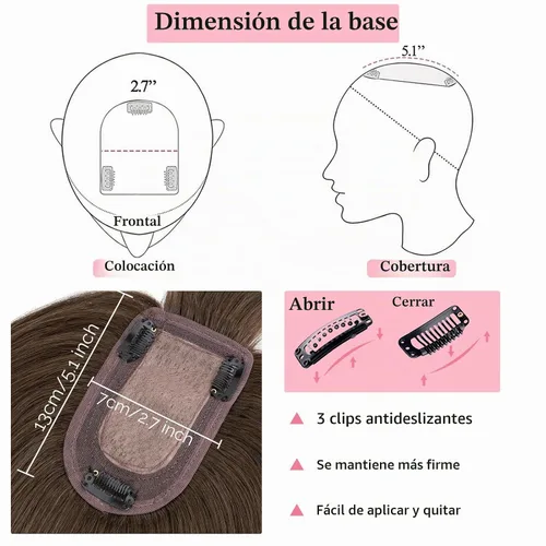 Vista 4 de SEGO Toppers de cabello humano 100% real, con flequillo de aire, base de seda 150% de densidad, topper con clip, 2.7 x 5.1 pulgadas, piezas