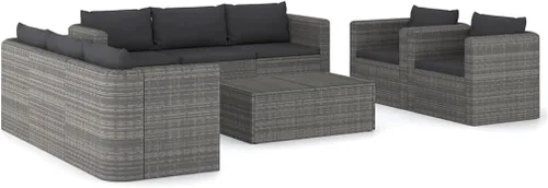 Vista 2 de Juego de sala de patio de 9 piezas con cojines, sofá casual, muebles de conversación, muebles de piscina al aire libre, utilizado en sala de estar