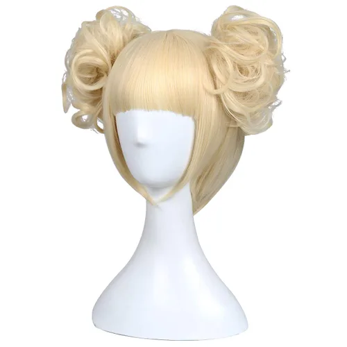 Vista 4 de ColorGround Peluca de cosplay rubia y 2 bollos desmontables con clips
