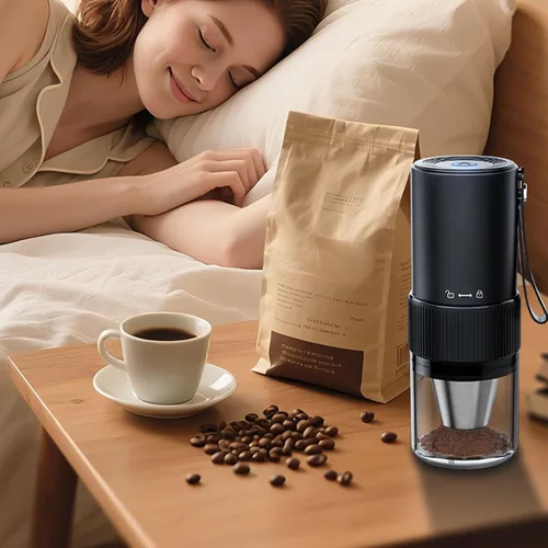 Vista 6 de FTVOGUE Molinillo de café recargable por USB, molinillo eléctrico de grano de café con parada automática ajustable, tamaño de molienda ajustable