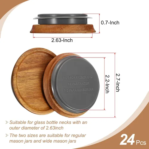 Vista 2 de PATIKIL Tapas para tarros de conservas de madera de boca regular, tapas de frascos de bola, tapas de madera con sello de silicona hermético, tapas