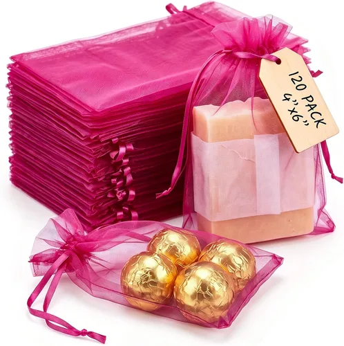 Vista 7 de VGOODALL 120 bolsas de regalo de organza negra, bolsas de regalo de malla de caramelo, bolsas de joyería para Navidad, suministros de fiesta de boda