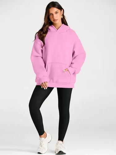 Vista 5 de Trendy Queen - Sudaderas extragrandes con capucha para mujer, suéteres de manga larga, sin botones, de vellón, de otoño, ropa de invierno