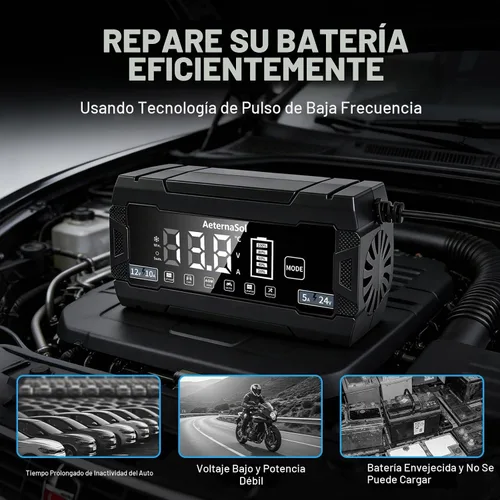 Vista 4 de Cargador de batería inteligente 10A, cargador de batería de coche 12V/24V 12V 12A