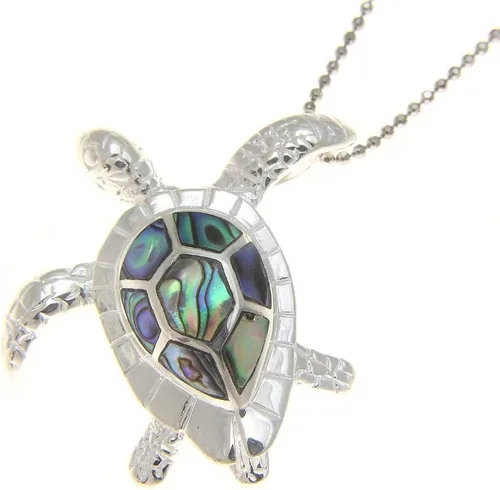 Vista 2 de Arthur's Jewelry Colgante deslizante de plata de ley 925 hawaiana honu tortuga marina abulón paua