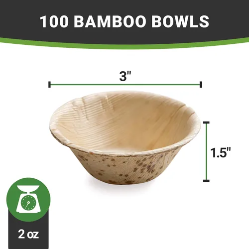 Vista 4 de Restaurantware Vajilla desechable de bambú de 3 pulgadas, 100 cuencos desechables, platos redondos de bambú natural de primera calidad, resistentes