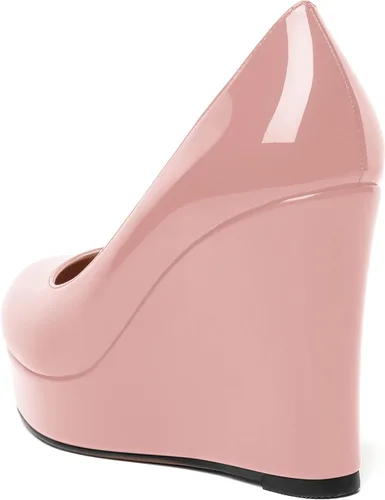Vista 7 de MOVINSTEPS Zapatos de tacón alto con plataforma sexy de patente sólida y puntera redonda para mujer, zapatos de tacón alto de 4 pulgadas