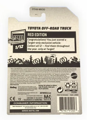 Vista 2 de Hot Wheels Toyota Camión todoterreno, [blanco] 4/250 Red Edition 1/12