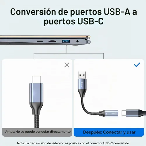 Vista 6 de Adaptador USB C hembra a USB macho, adaptador de cable USB A a USB C con transferencia de datos de 10 Gbps y carga para laptop, PC, disco flash