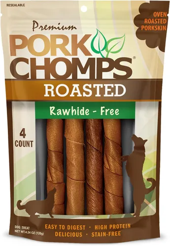 Vista 13 de Pork Chomps Masticables de piel de cerdo horneada para perros, giros de 6 pulgadas, sabores surtidos, 12 unidades Horneado con piel de cerdo real