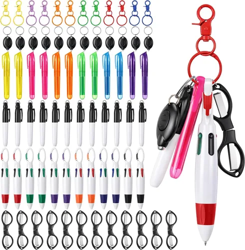 Vista 10 de Glenmal Juego de 72 mini rotuladores para enfermeras con mini tijeras, resaltador, bolígrafo de neón retráctil, llavero, clip, linterna, llavero