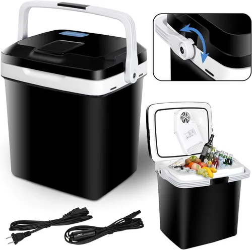 Vista 2 de SUPER DEAL Enfriador y calentador eléctrico portátil de 28 cuartos de galón (26 litros), mini refrigerador de 12 V CC para automóvil