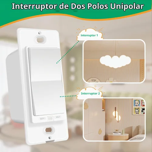Vista 4 de Interruptor inteligente de Martin Jerry, interruptor de luz inteligente WiFi de 2 canales para tu hogar inteligente, compatible con dispositivos